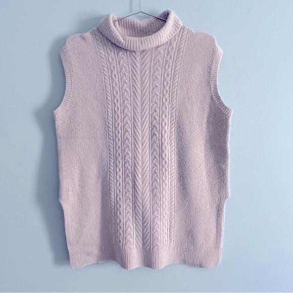 LOFT Cream Cable Knit Turtleneck Sweater Vest S - Picture 1 of 11